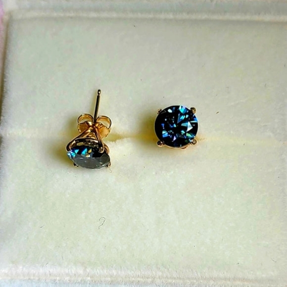 Solid 14k gold 2ct royal blue moissanite earrings - Picture 8 of 10